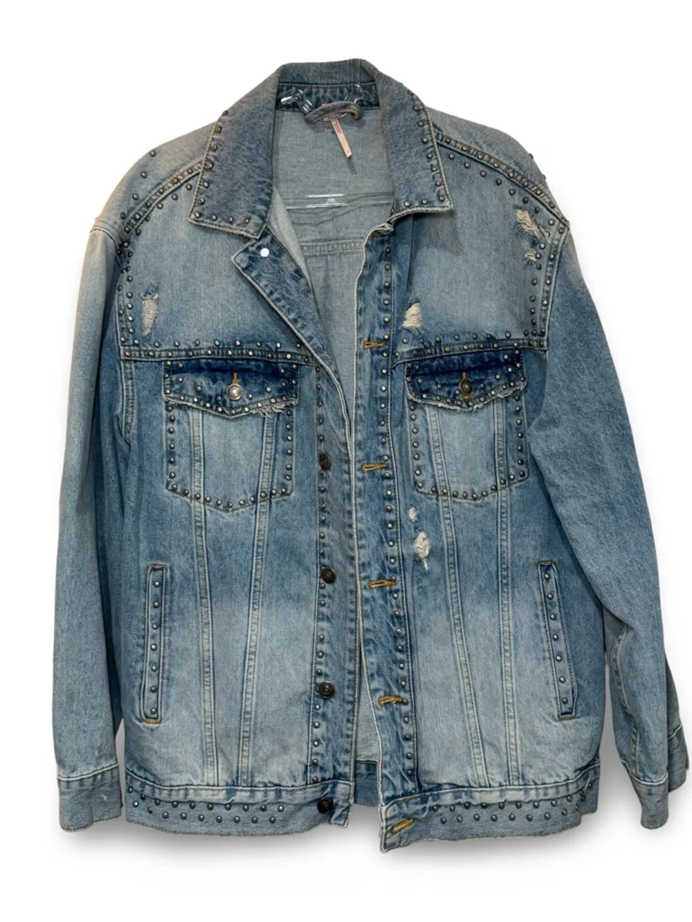 *RARE* Free People Studded Distressed embellished, Jean/denim jacket - Picture 1 of 9